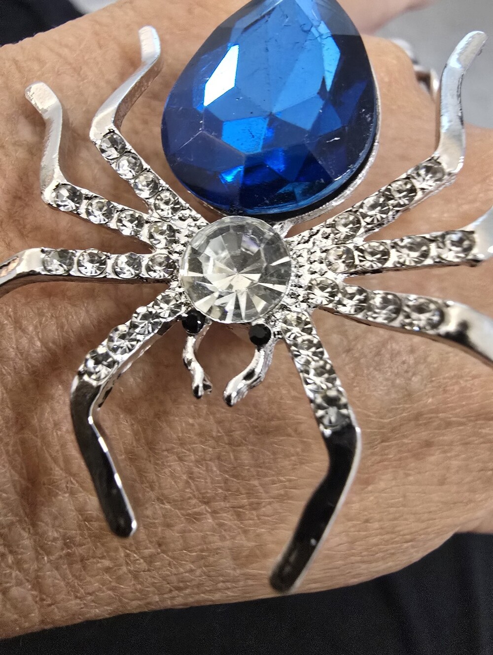 Blue Teardrop Crystal Spider Brooch